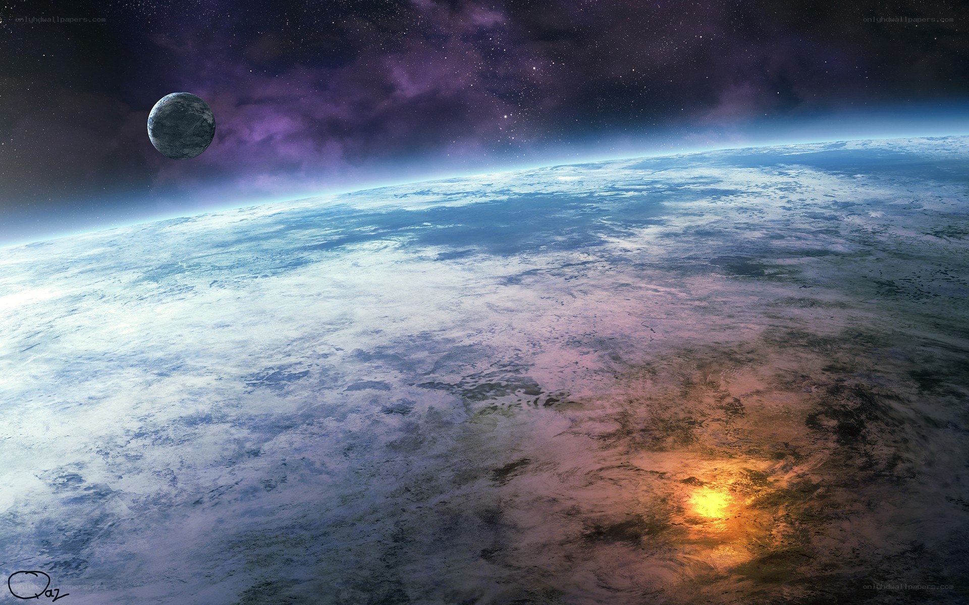 Earth from space with moon