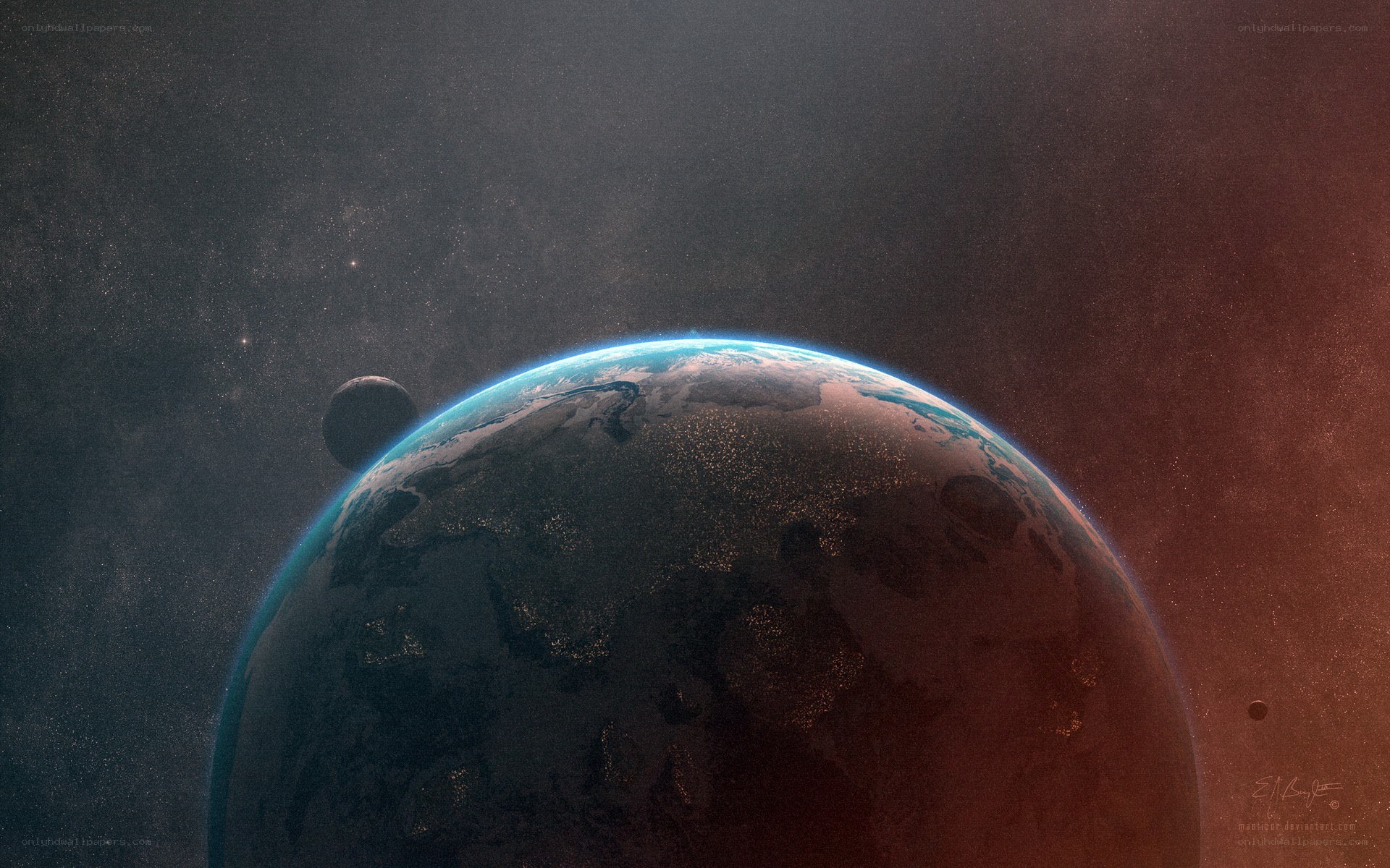 Earth from space with moon
