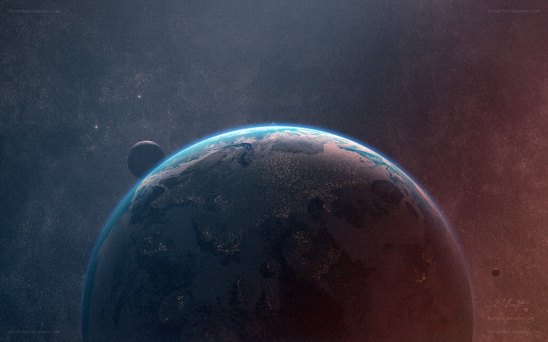 Earth from space with moon