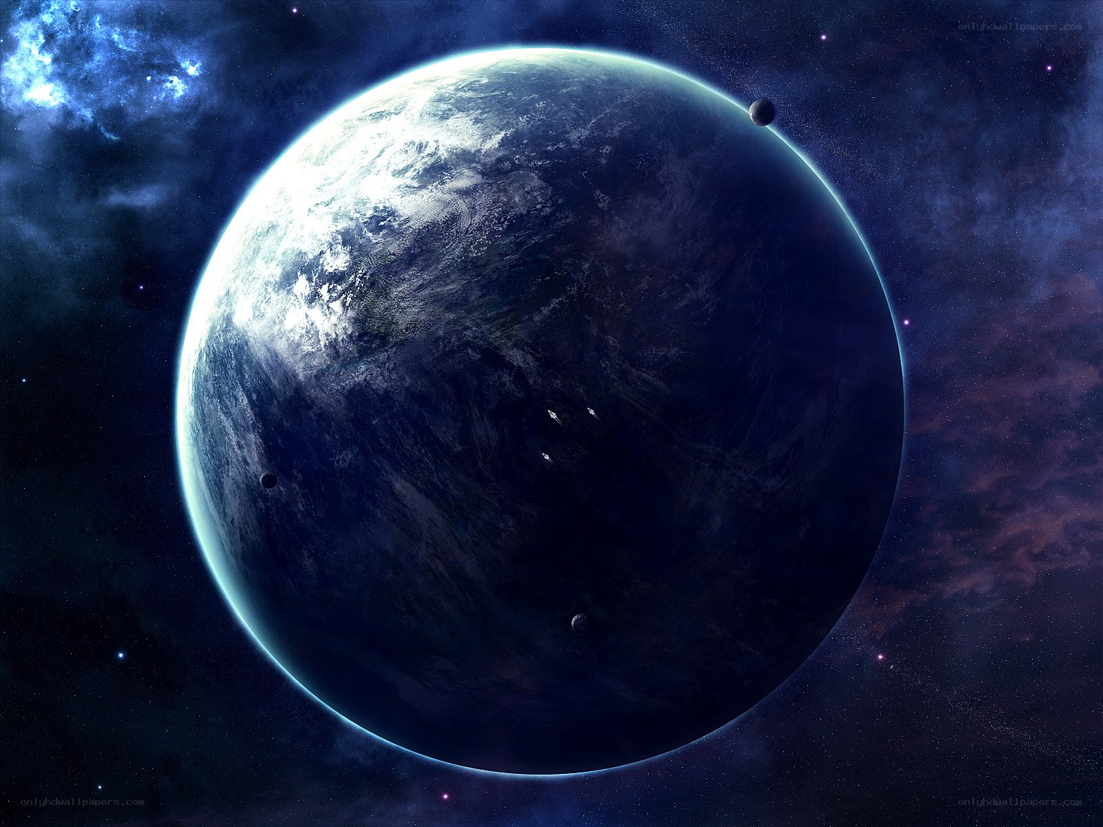 Earth from space with moons