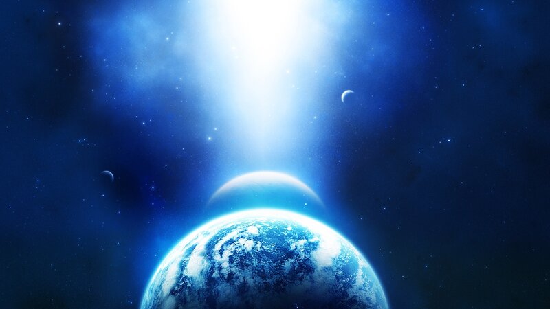 Earth from space with moons