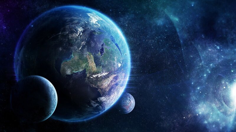 Earth from space with moons