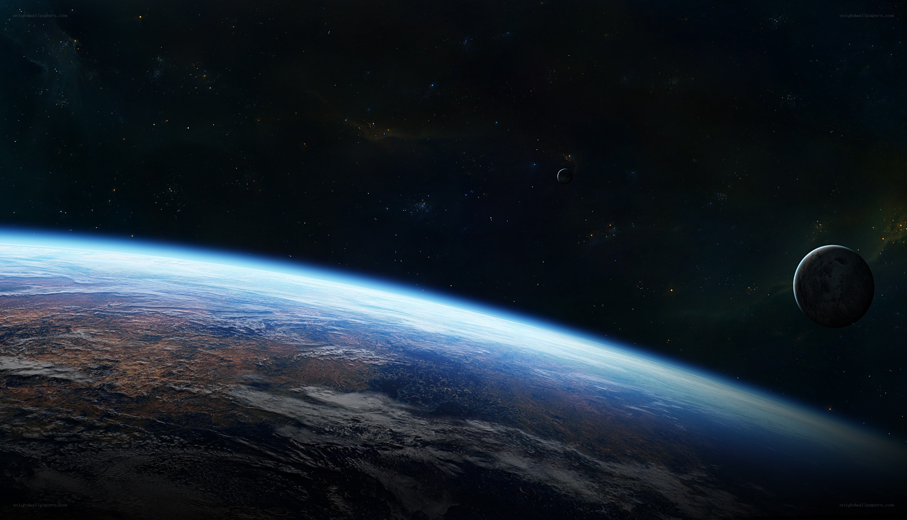Earth from space with moons