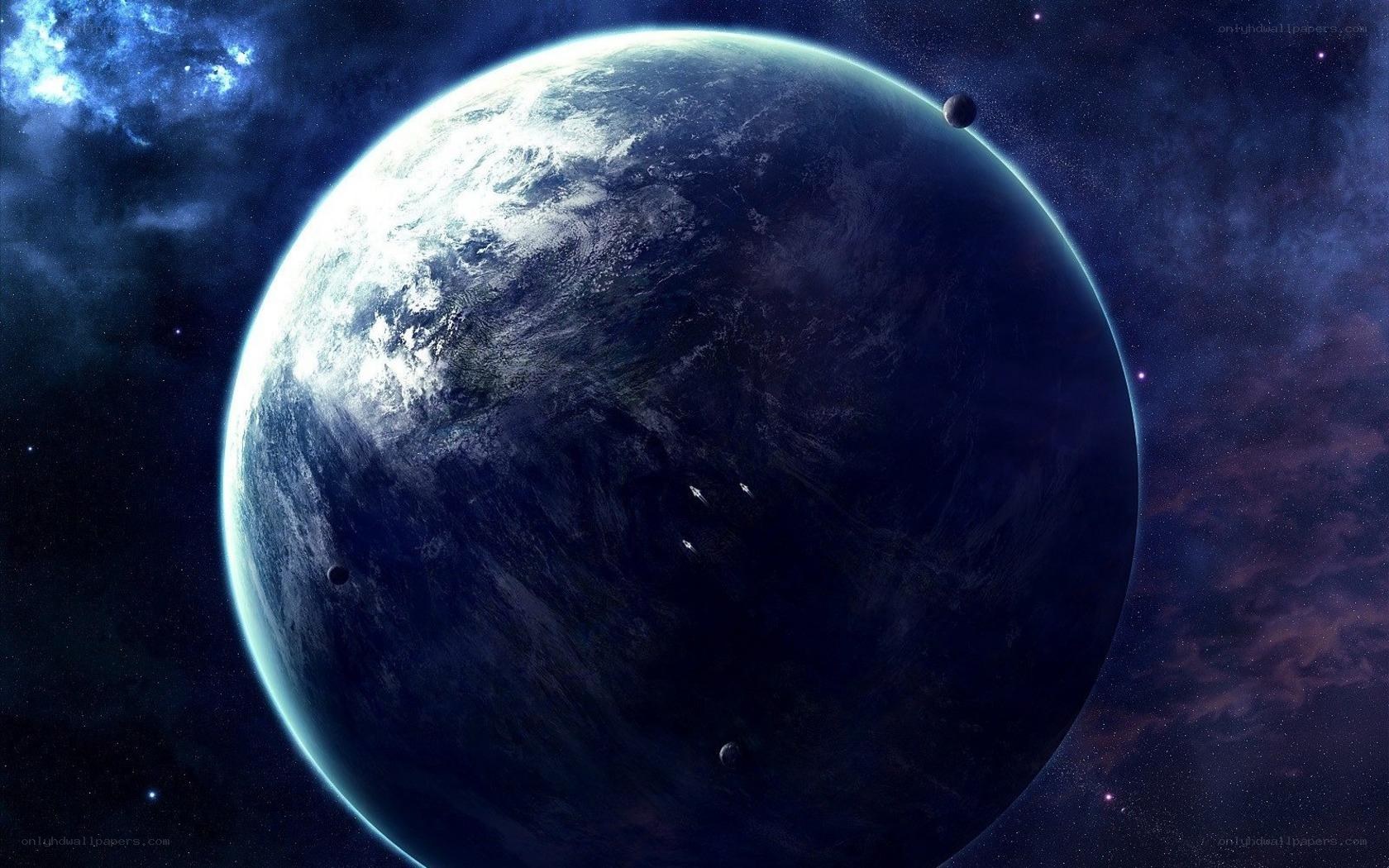 Earth from space with moons