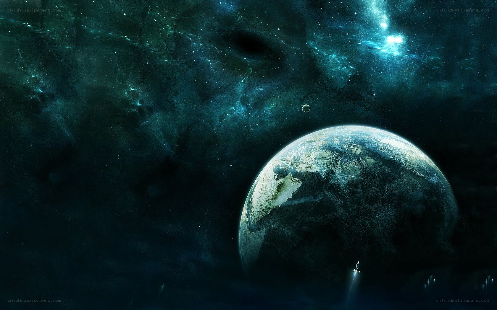 Earth from space with nebula
