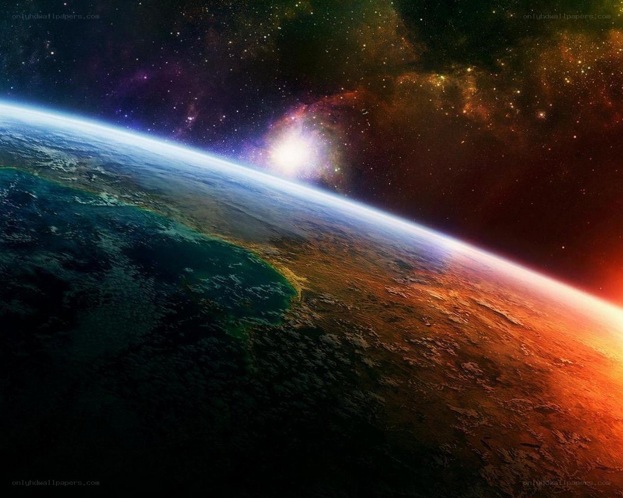 Earth from space with nebula
