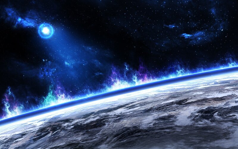 Earth from space with nebula