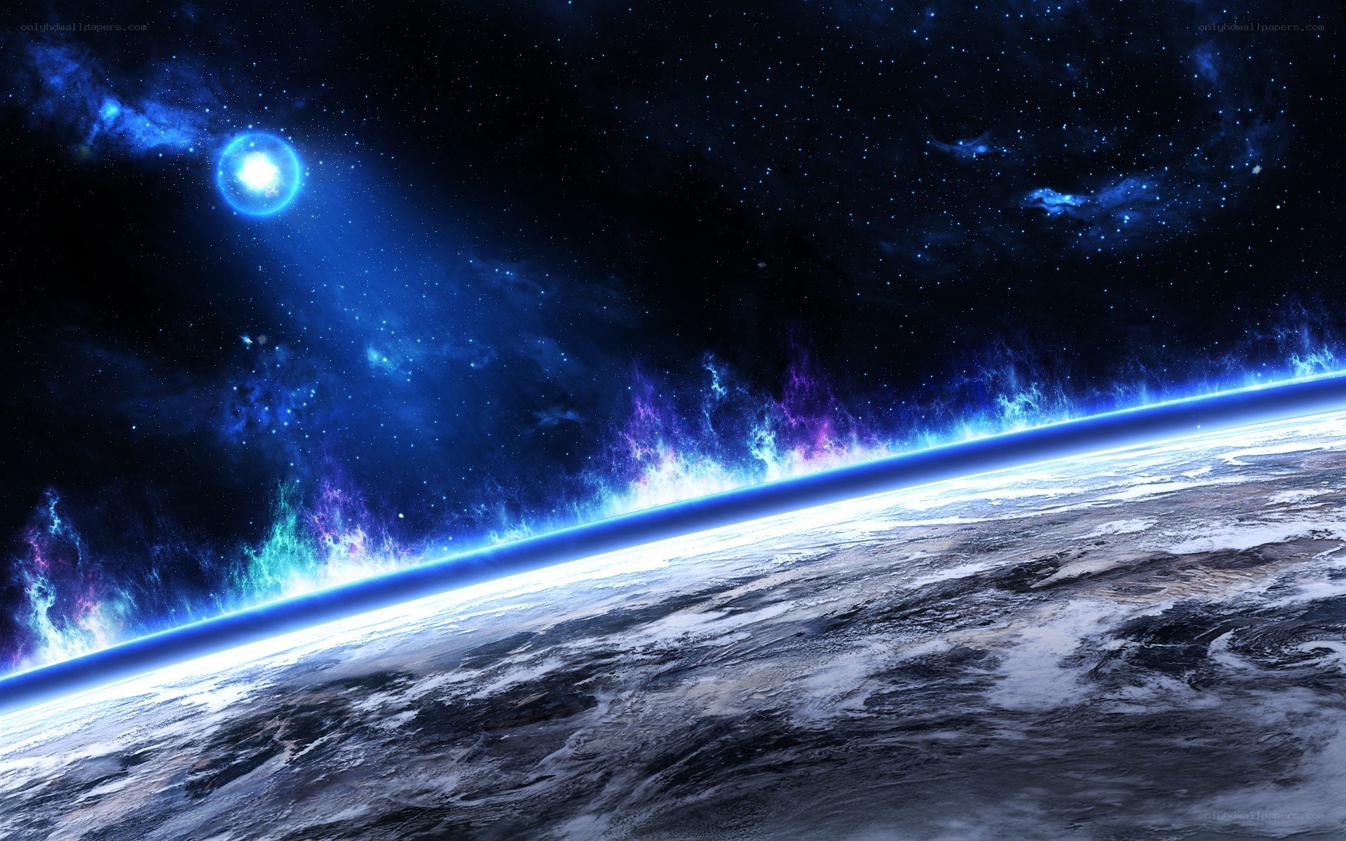 Earth from space with nebula