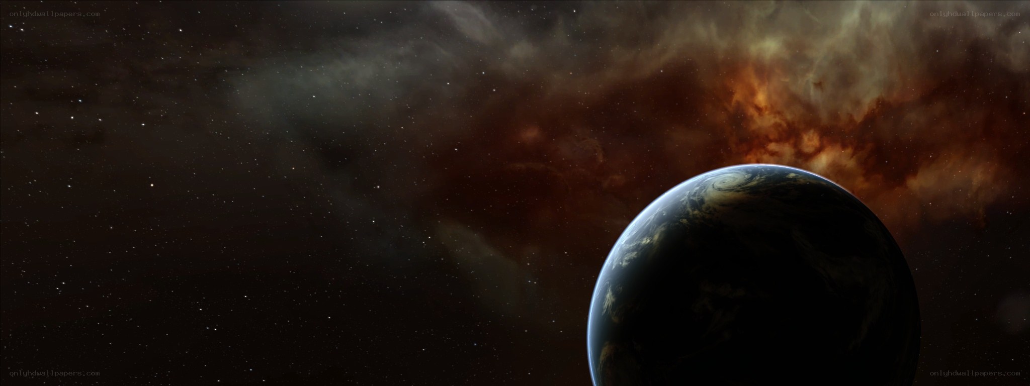 Earth from space with nebula