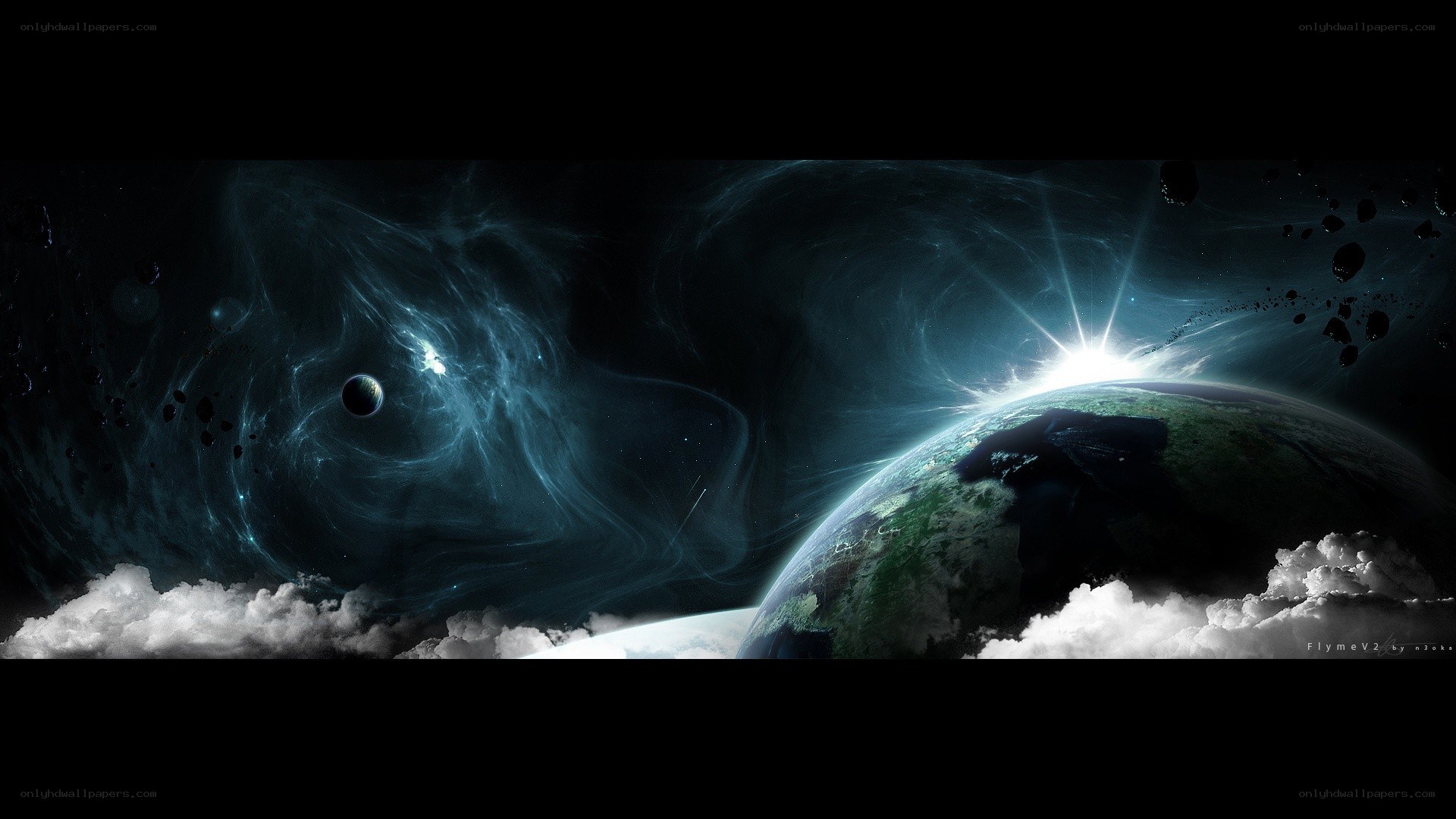 Earth from space with nebula