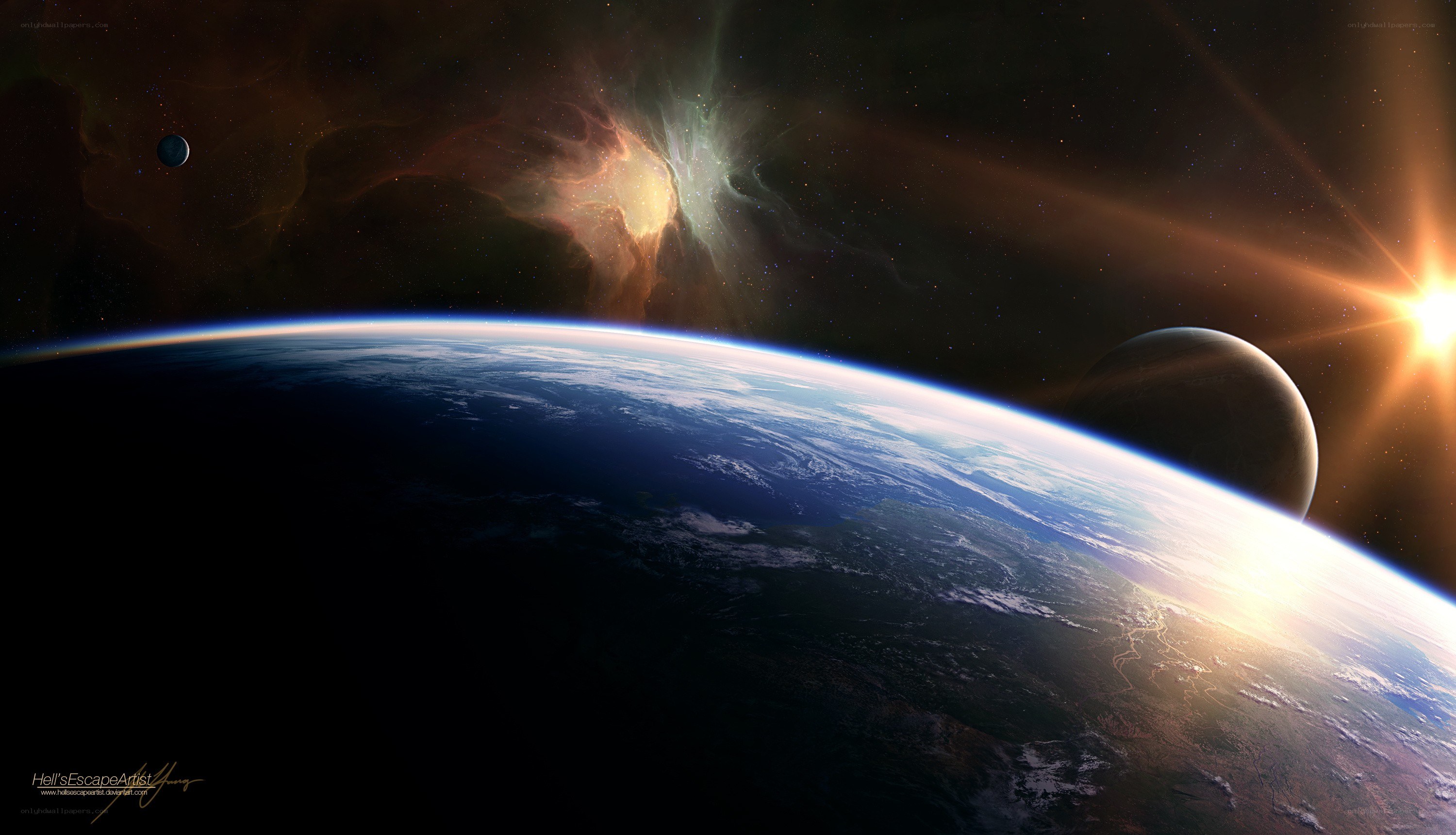 Earth from space with nebula