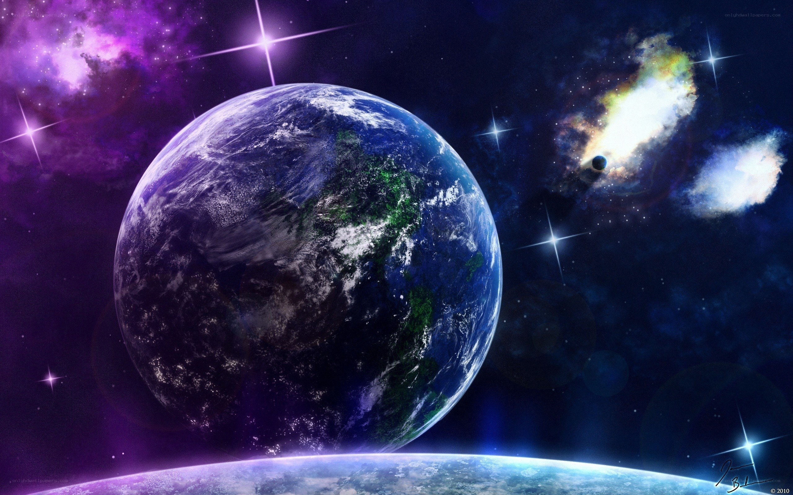 Earth from space with nebula