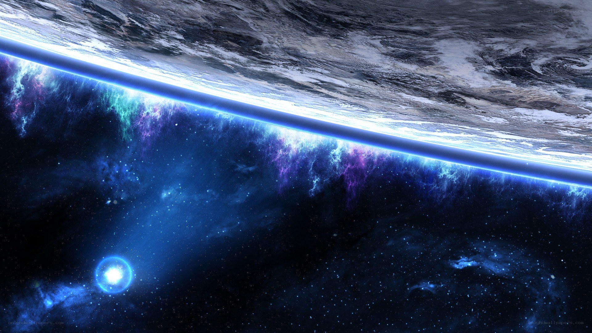 Earth from space with nebula