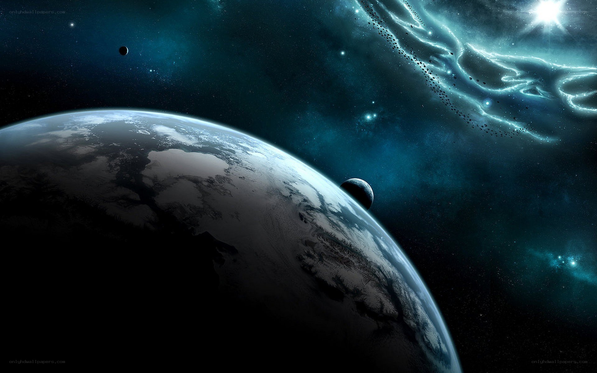 Earth from space with nebula