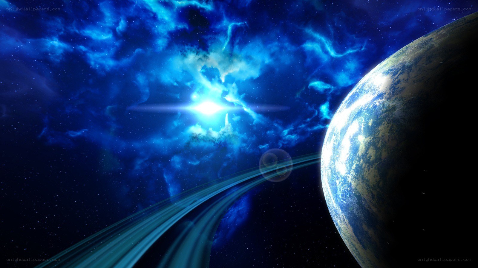 Earth from space with nebula