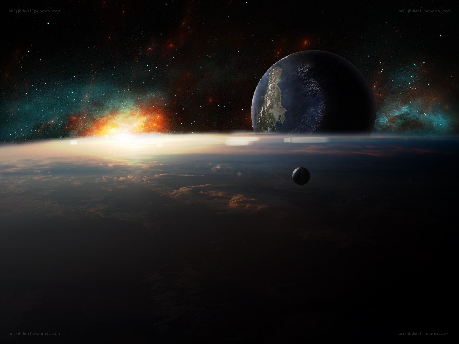 Earth from space with nebula