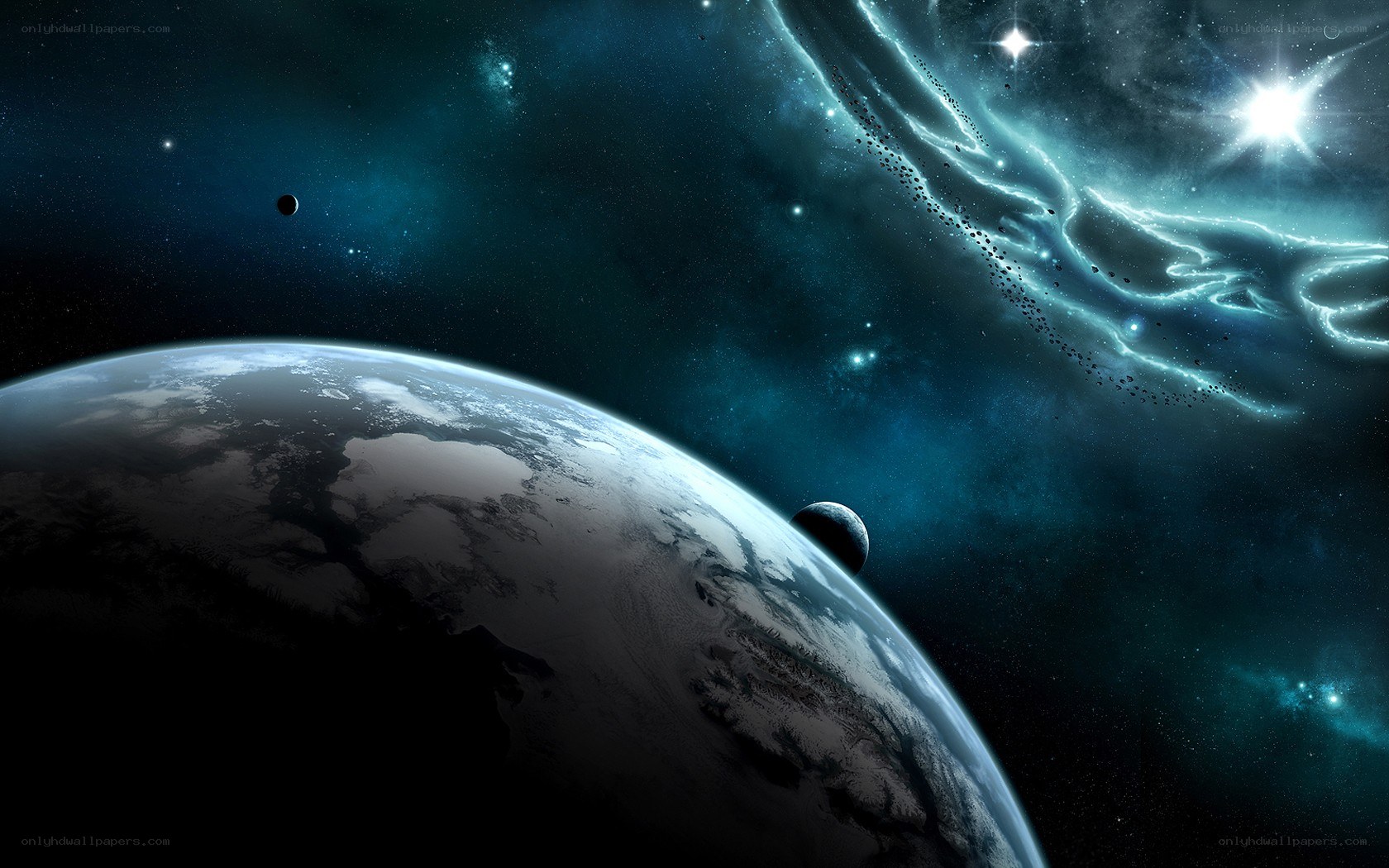 Earth from space with nebula