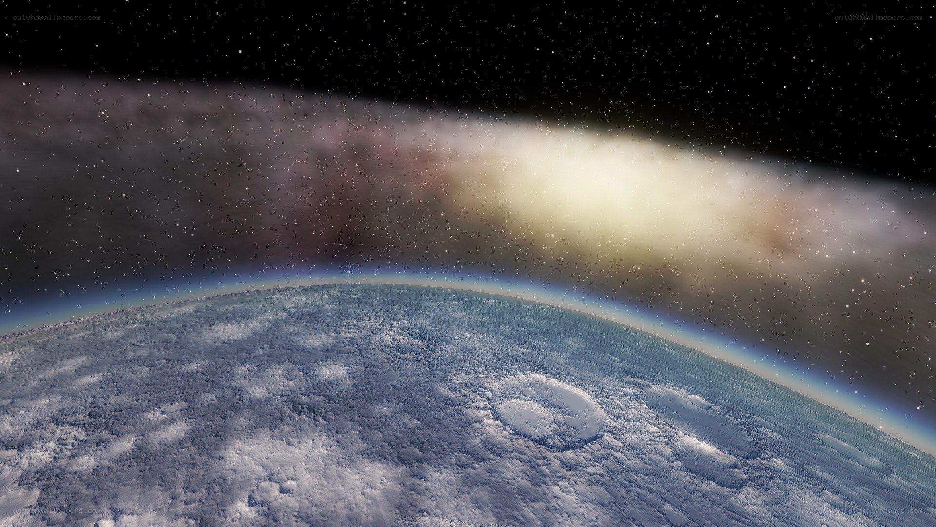 Earth from space with nebula