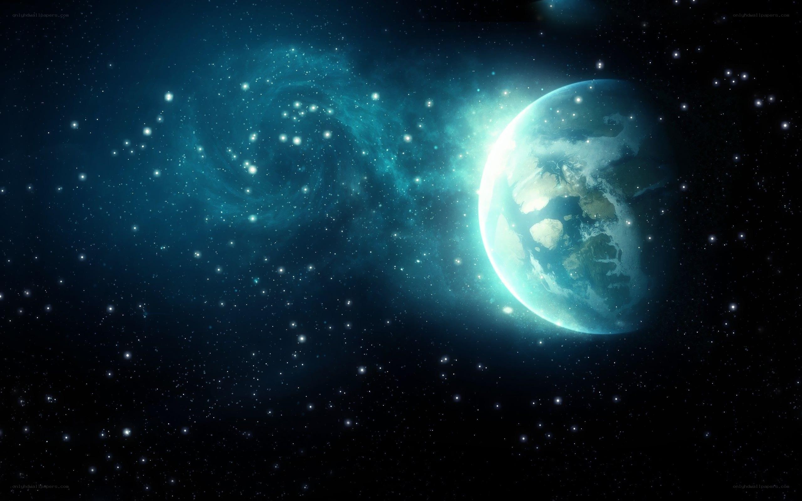 Earth from space with nebula