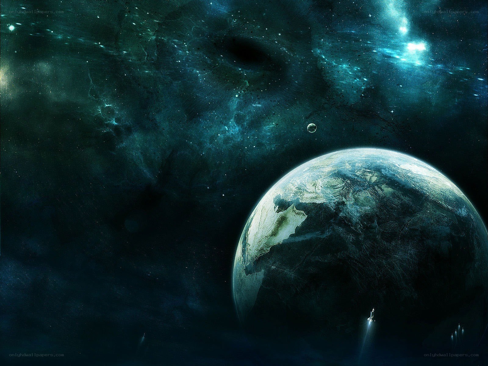 Earth from space with nebula