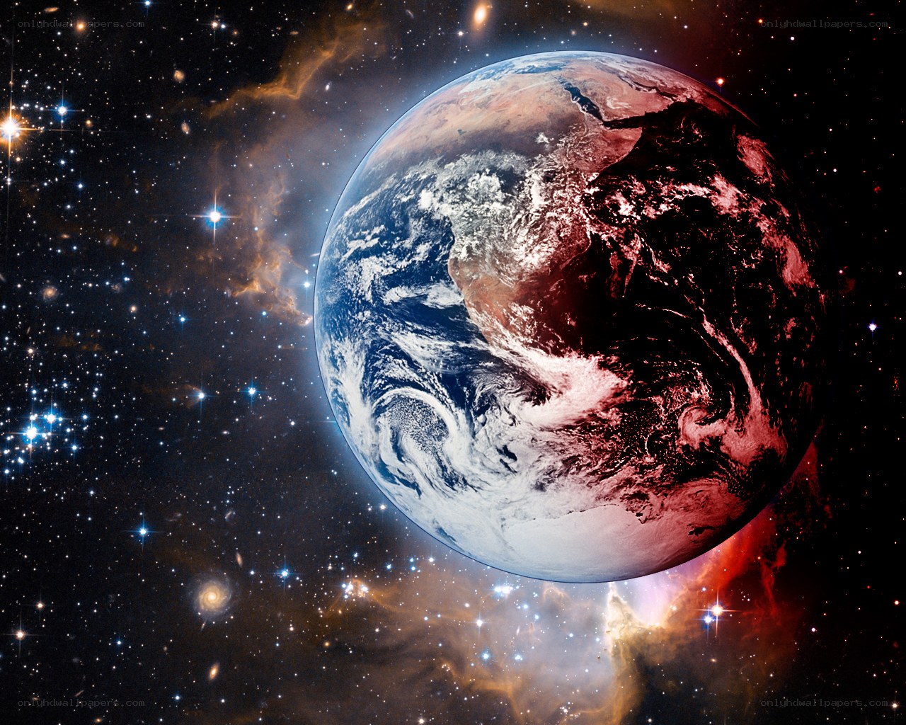 Earth from space with nebula