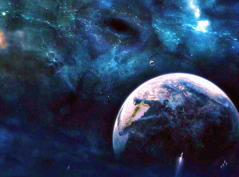 Earth from space with nebula