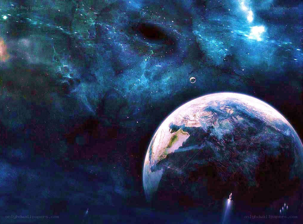 Earth from space with nebula