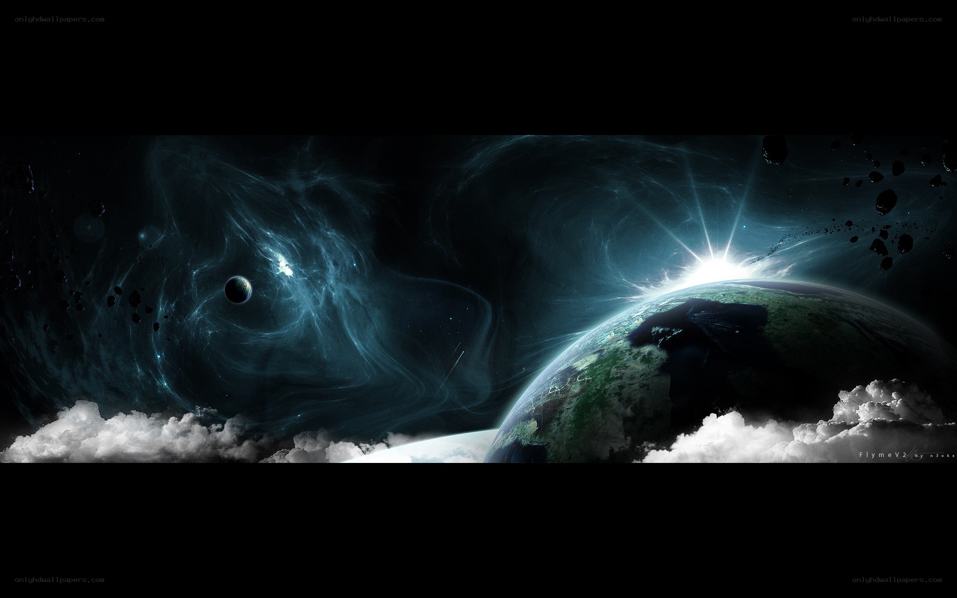 Earth from space with nebula