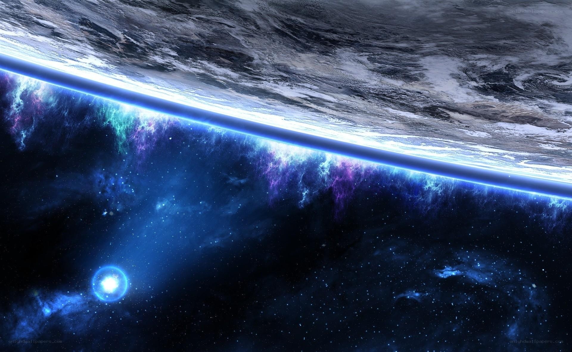 Earth from space with nebula