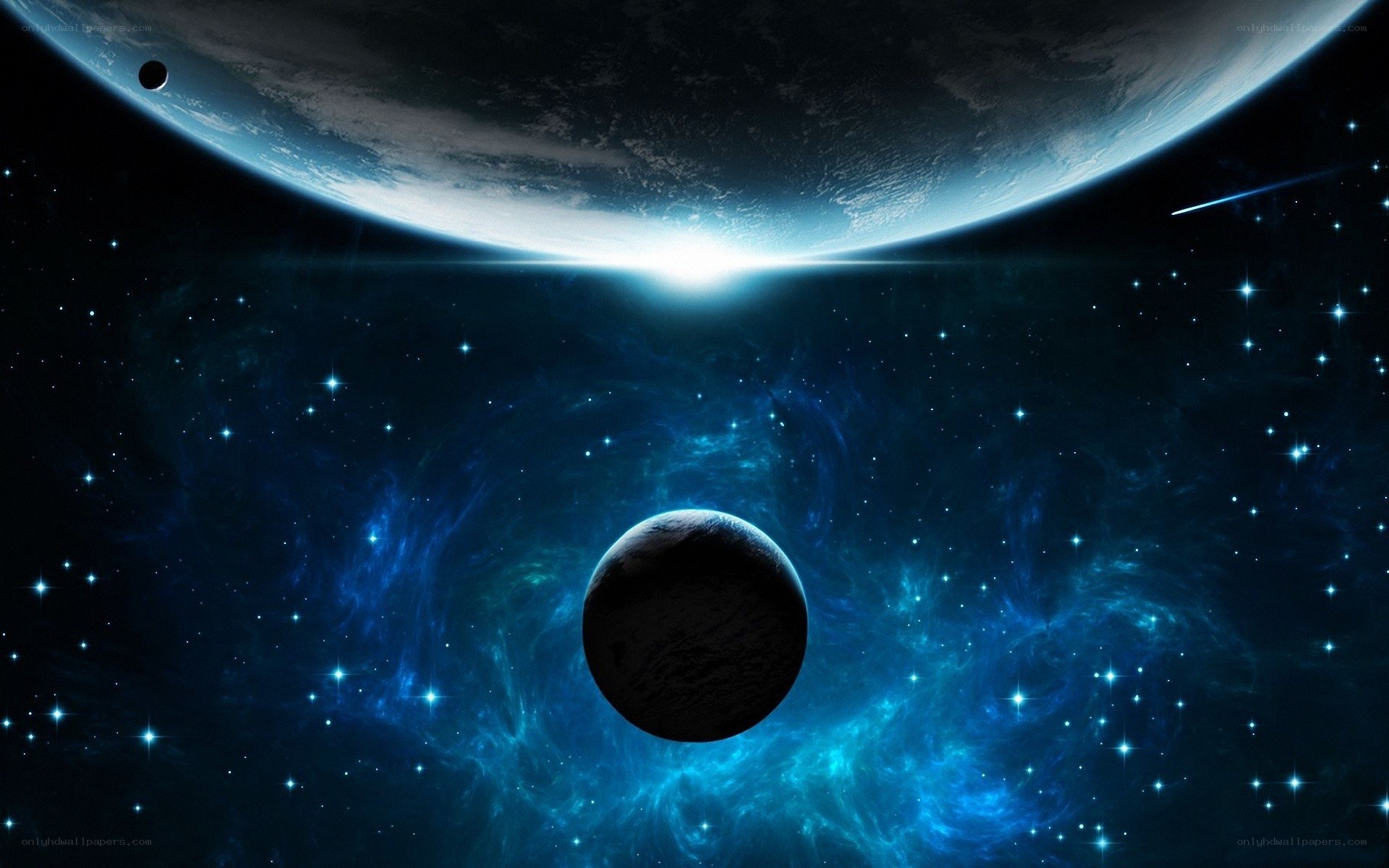 Earth from space with planet