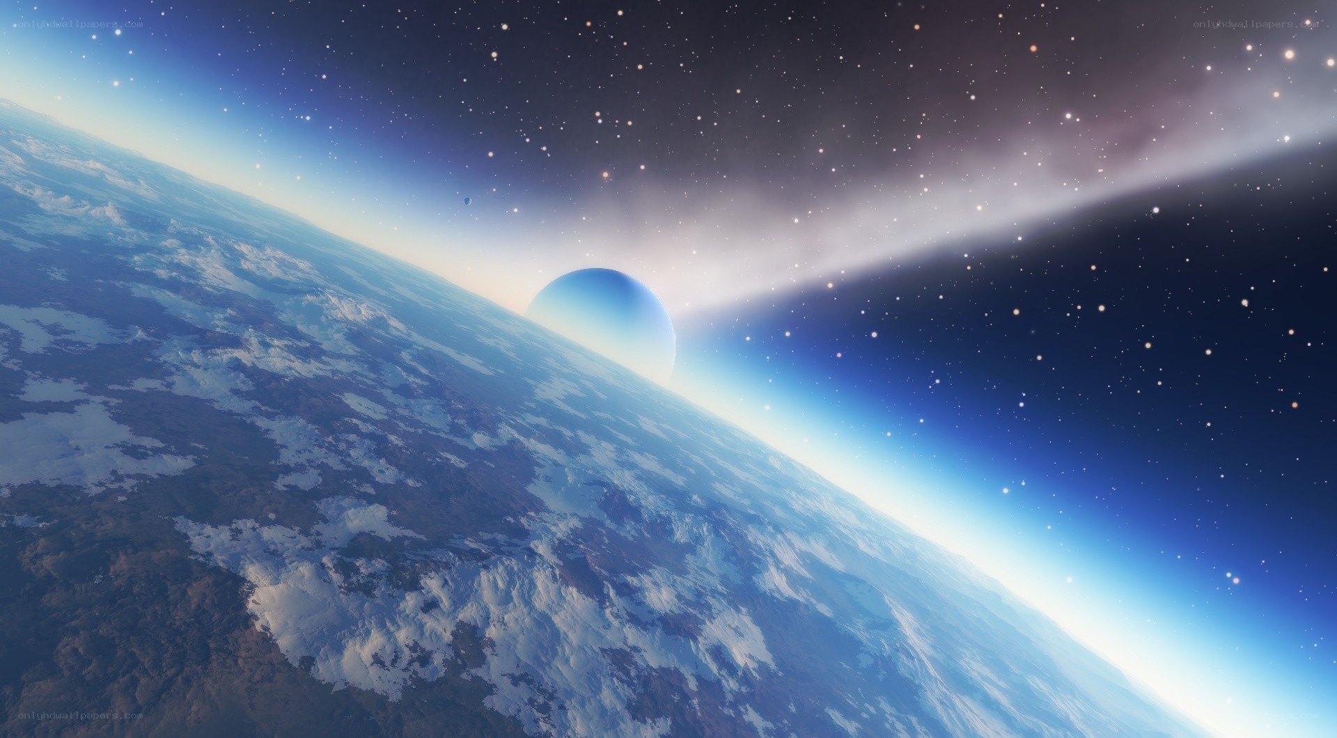 Earth from space with planet