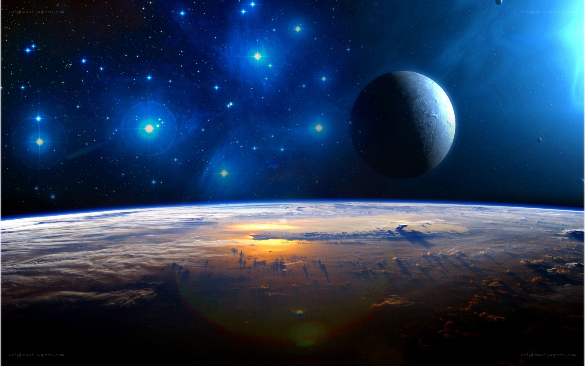 Earth from space with planet