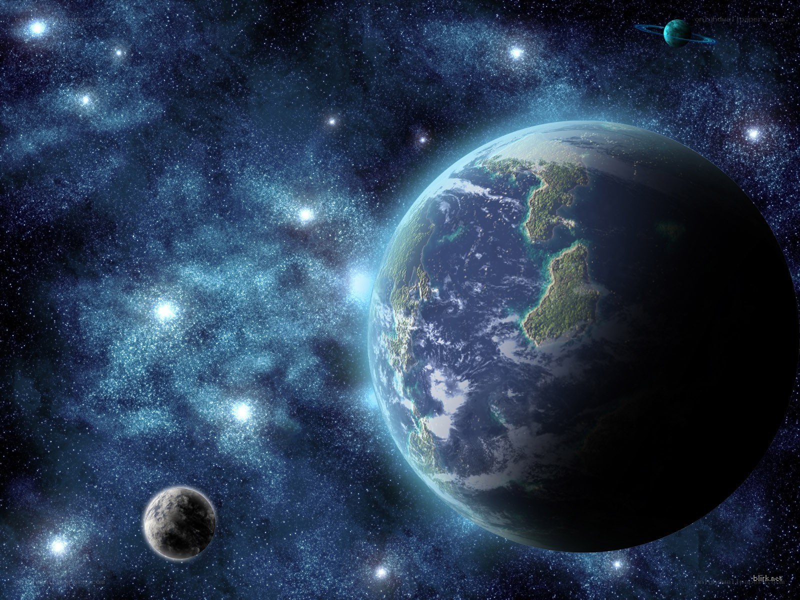 Earth from space with planets
