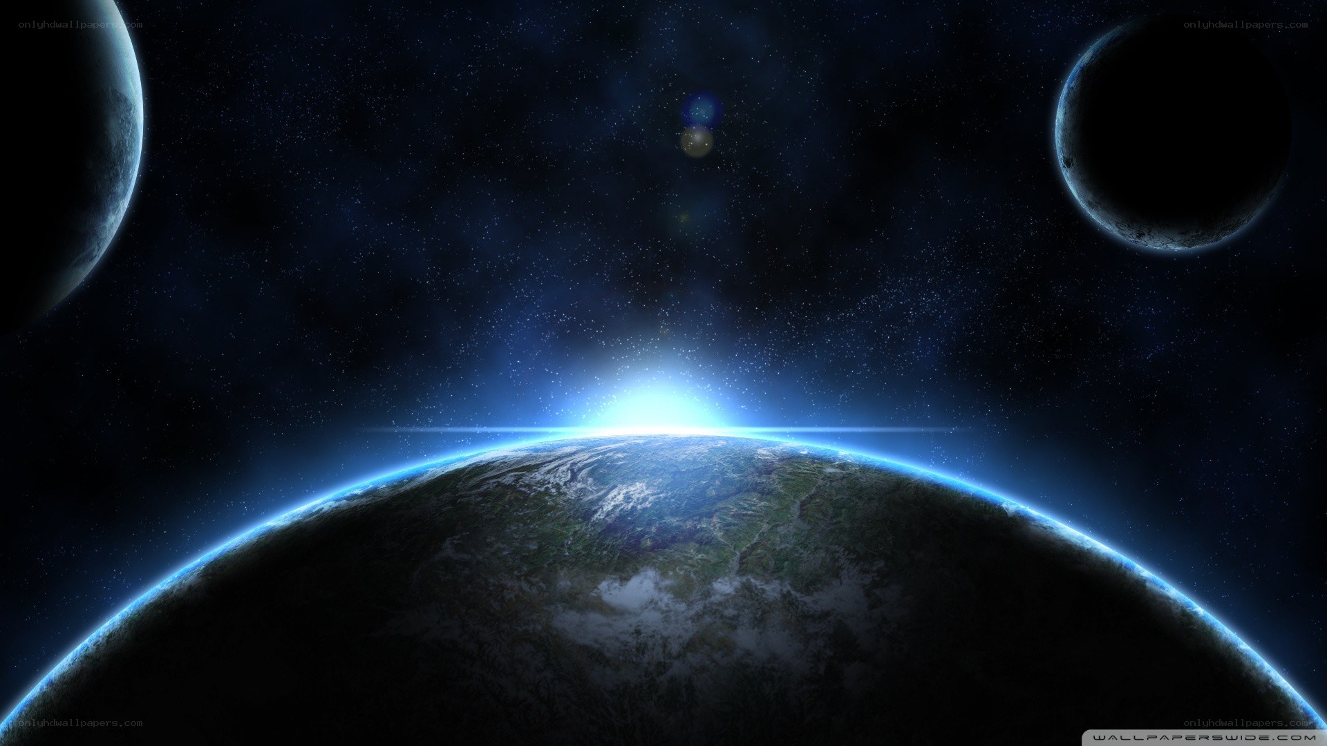 Earth from space with planets