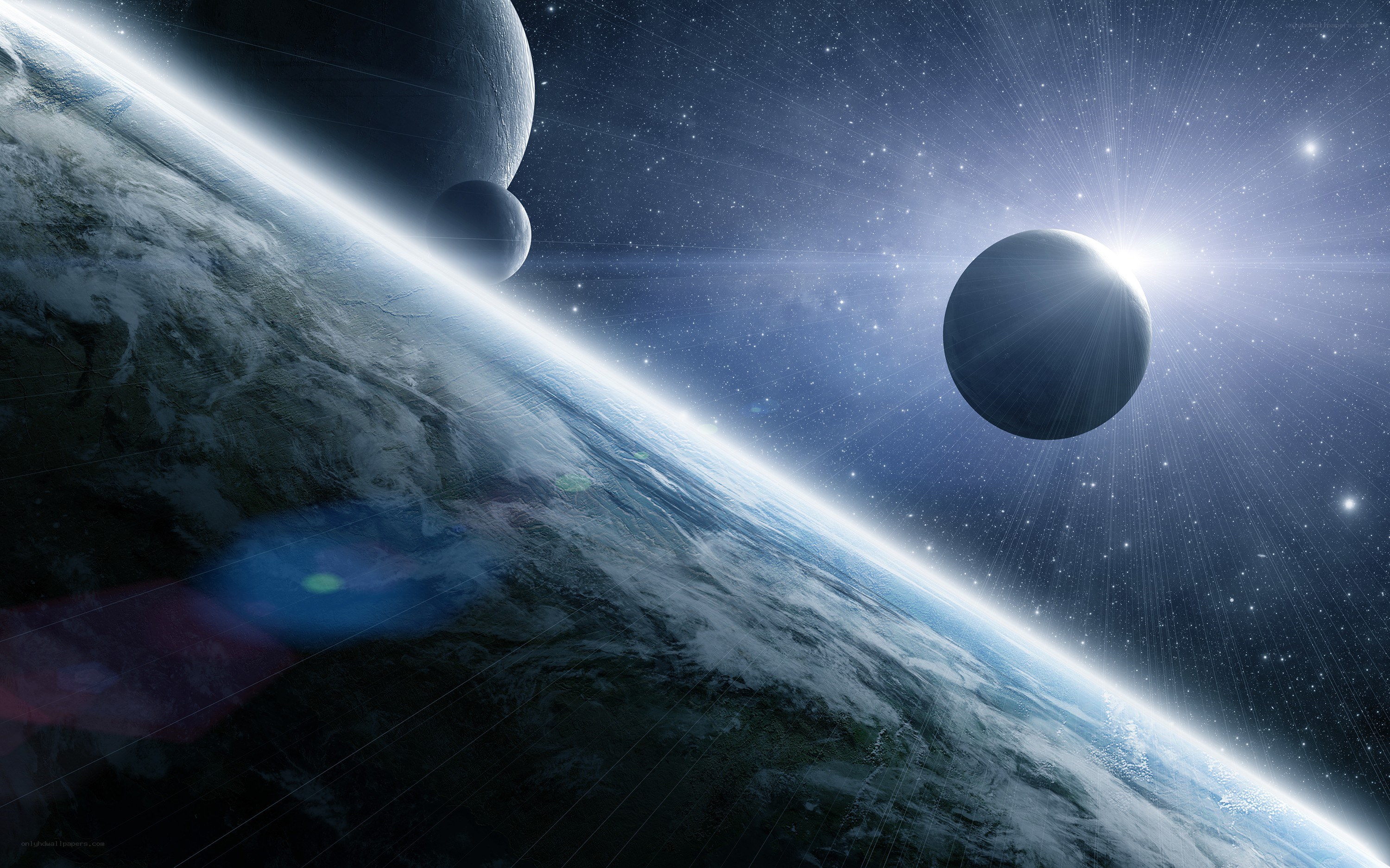 Earth from space with planets