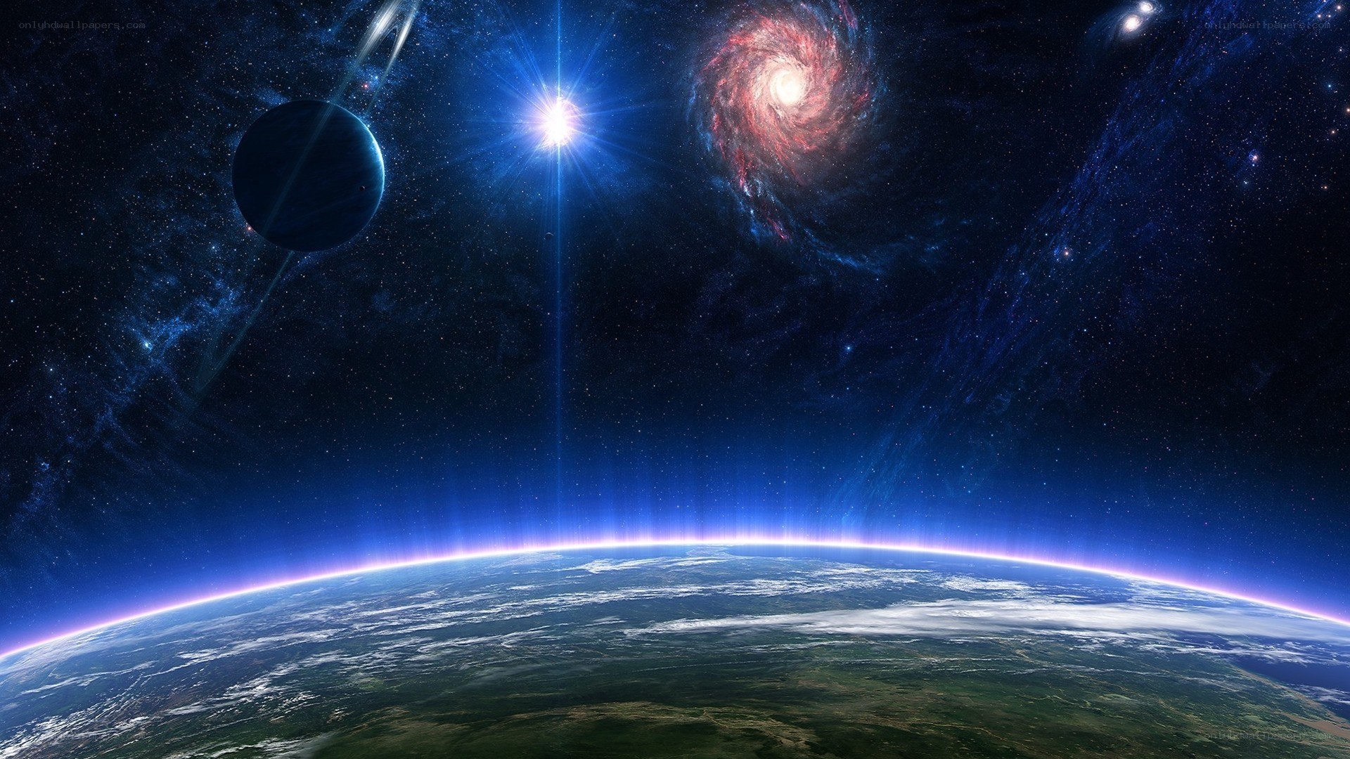 Earth from space with planets