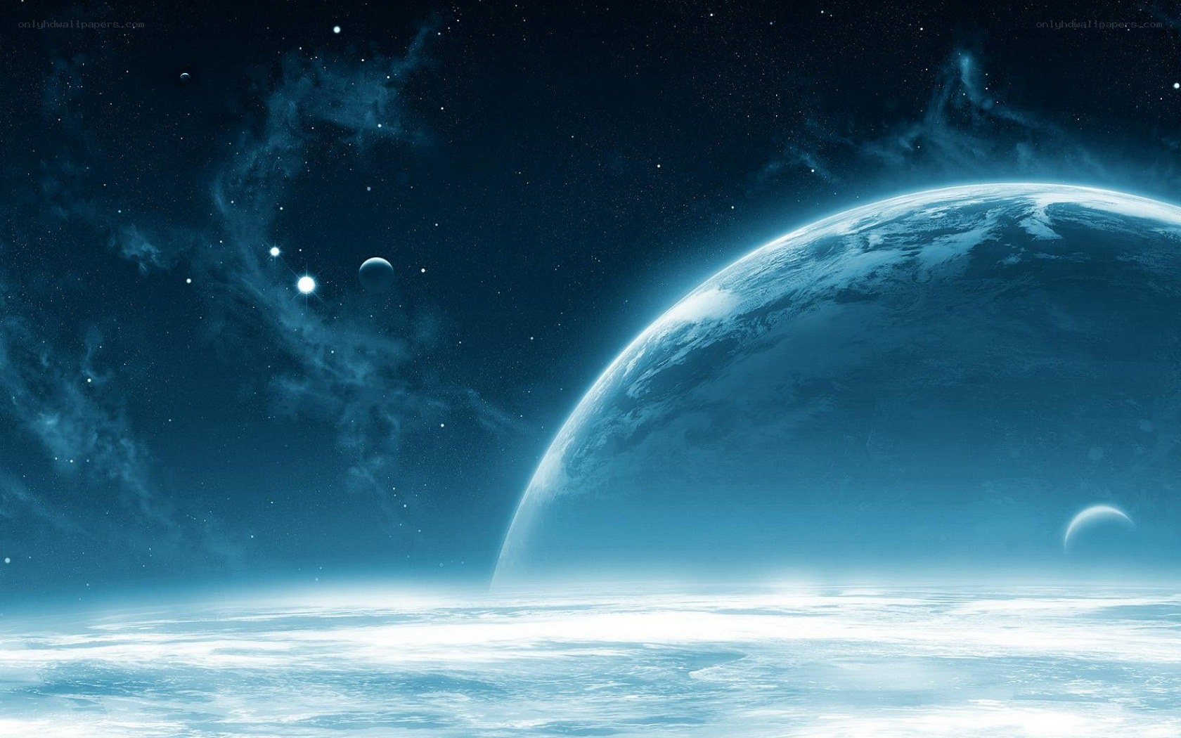 Earth from space with planets