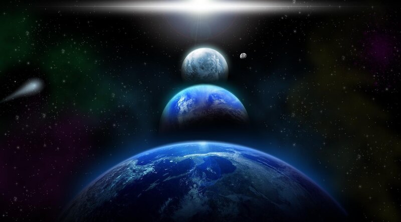 Earth from space with planets