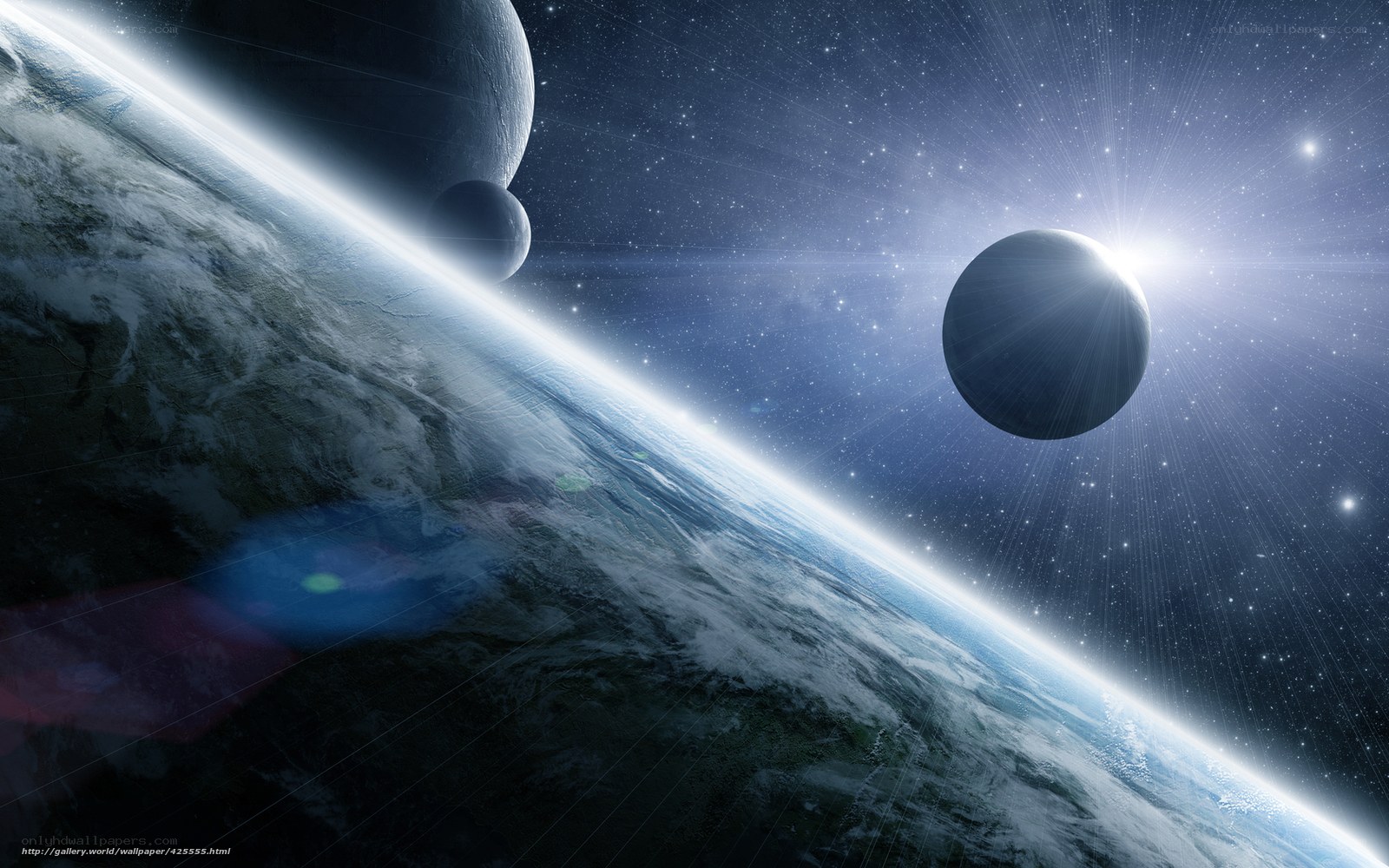 Earth from space with planets