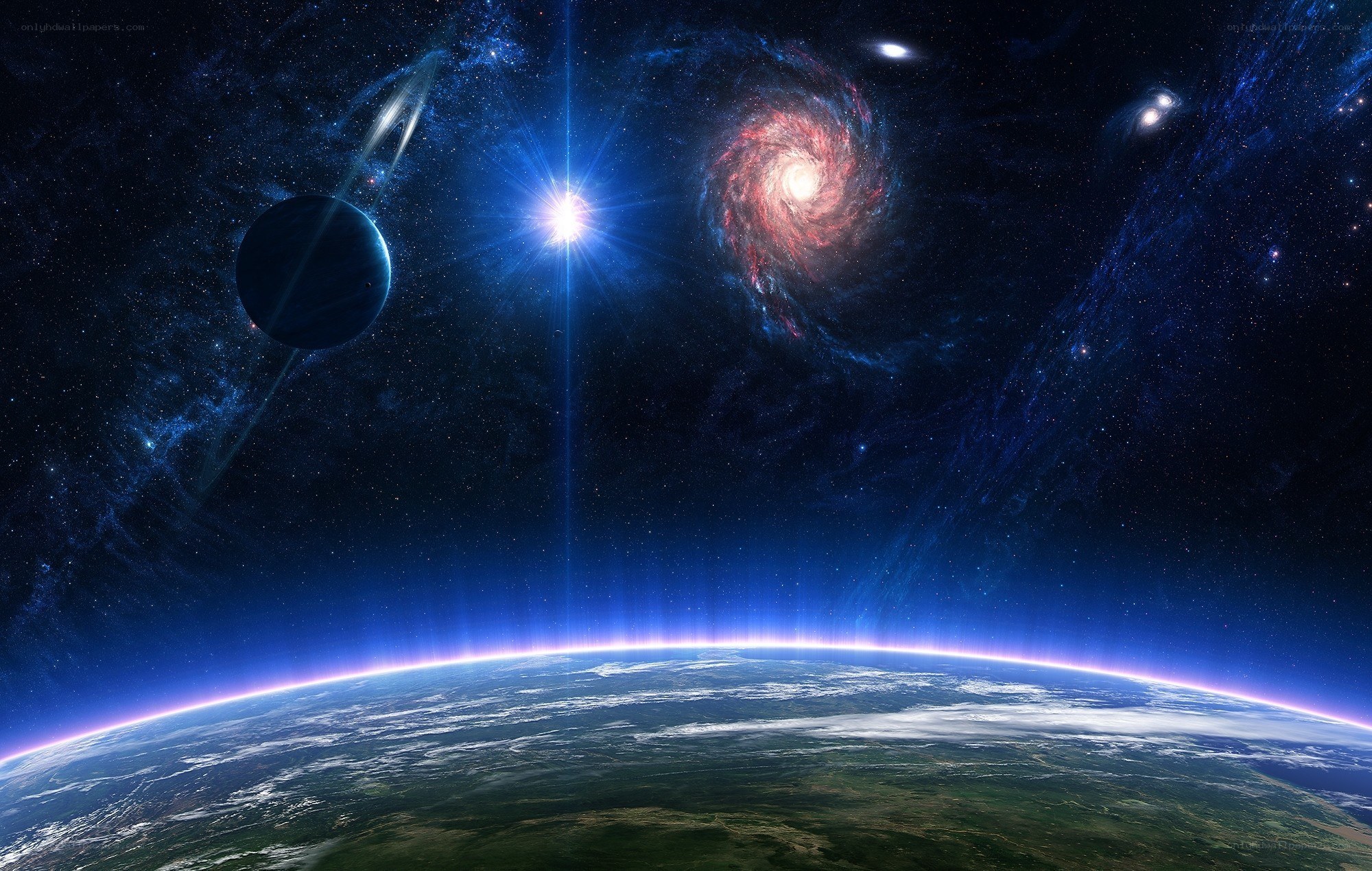 Earth from space with planets