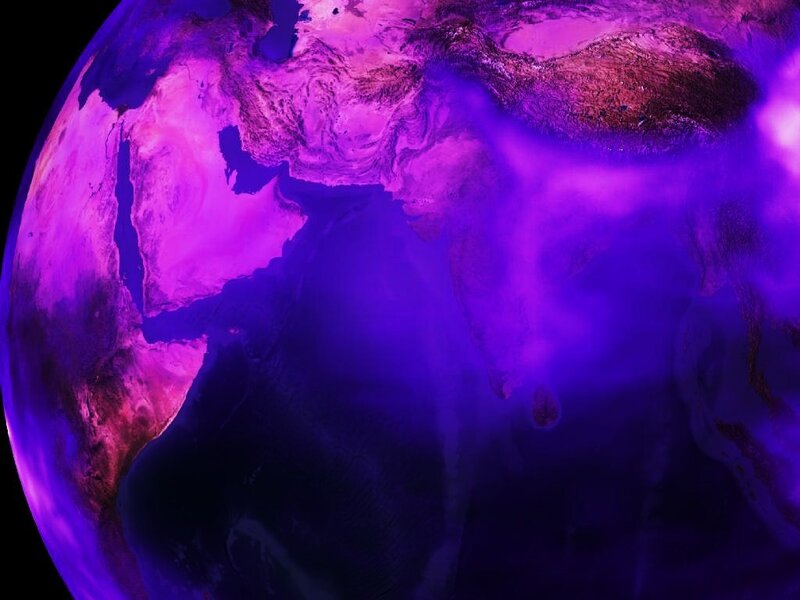 Earth from space with purple glow