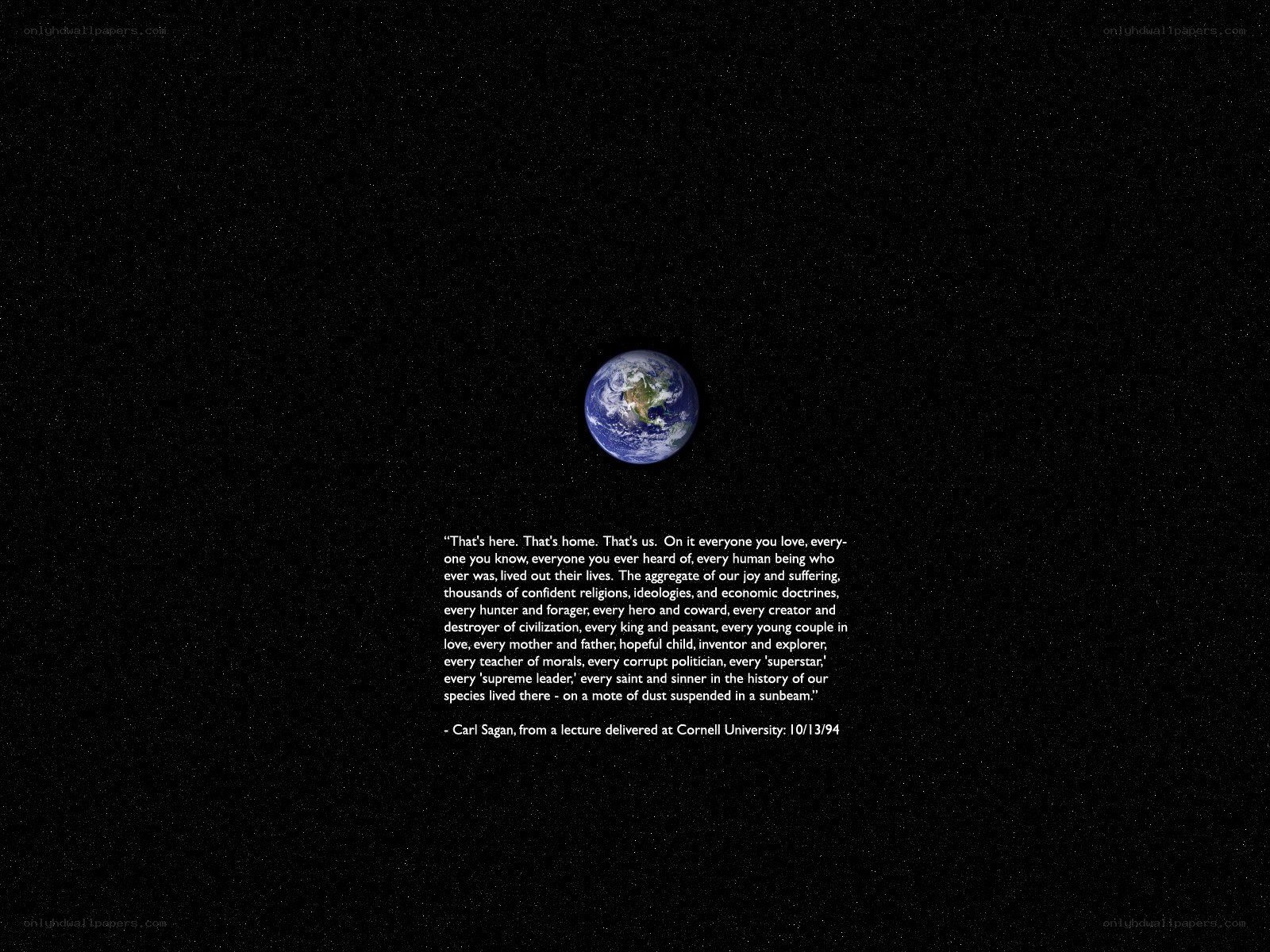 Earth from space with quote