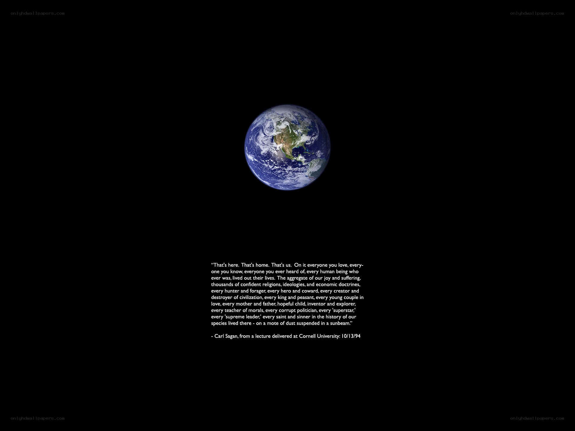 Earth from space with quote