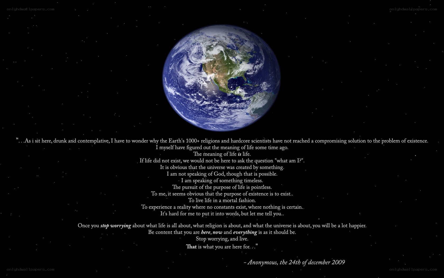 Earth from space with quote