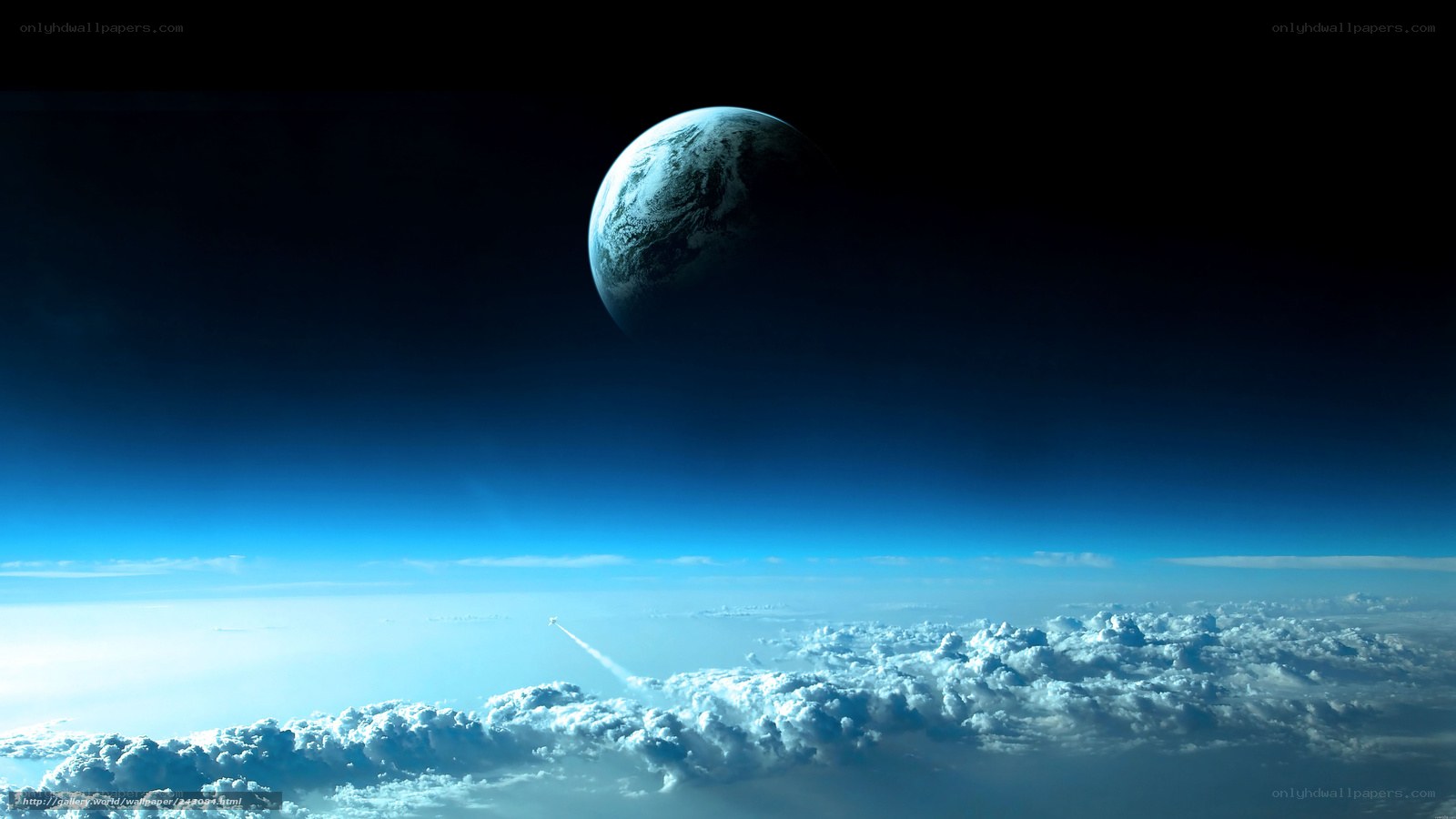 Earth from space with rocket