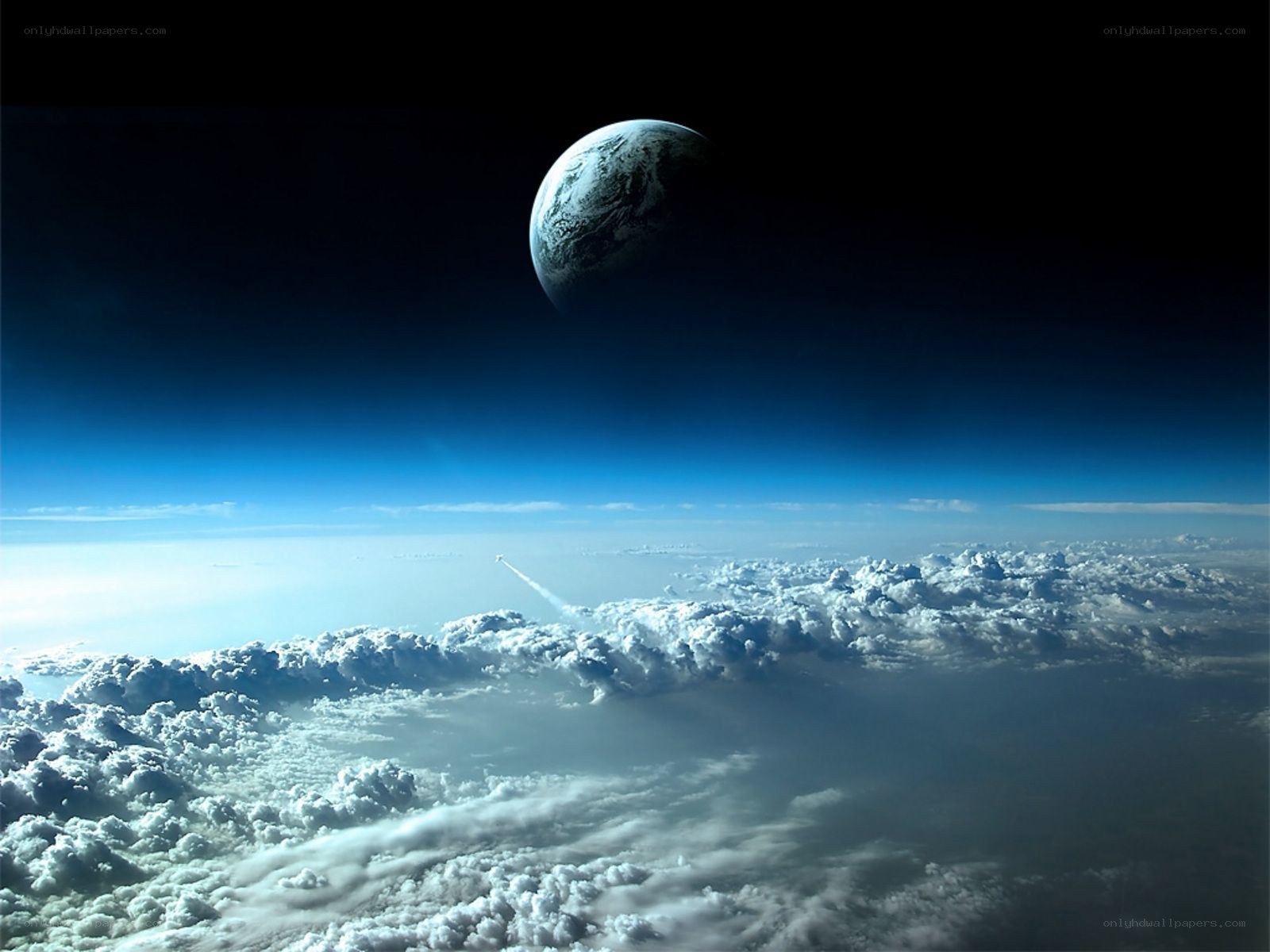 Earth from space with rocket