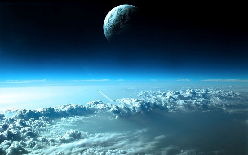 Earth from space with rocket