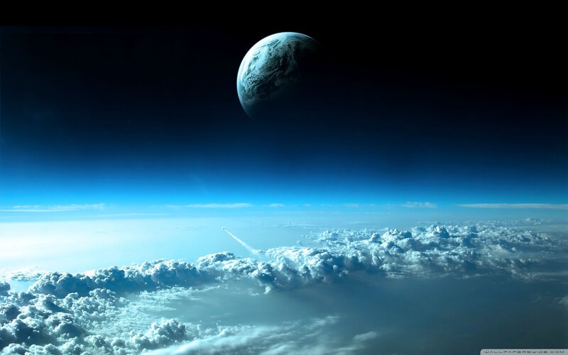 Earth from space with rocket