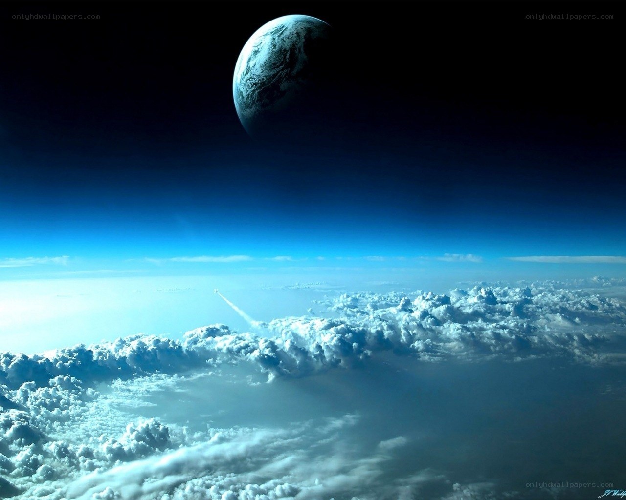 Earth from space with rocket