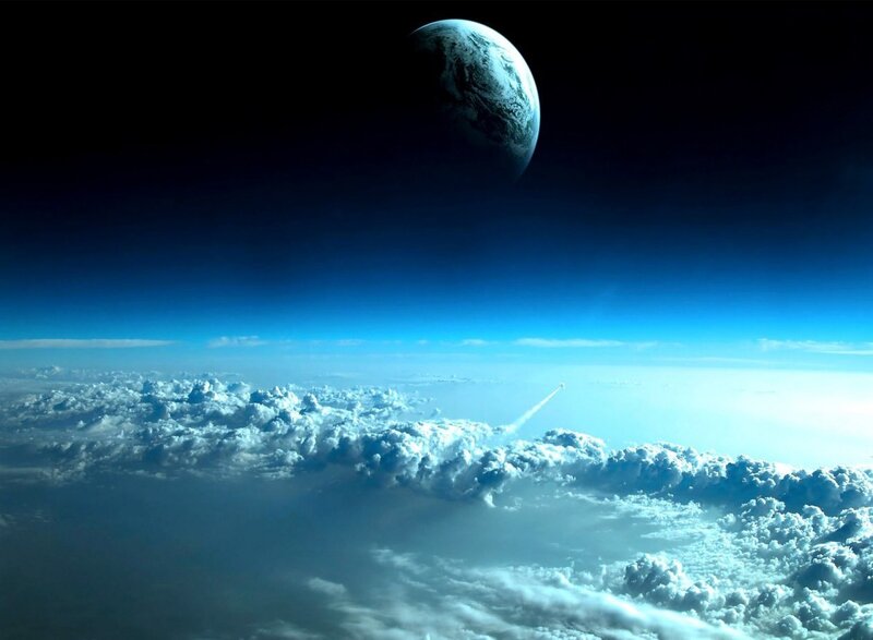 Earth from space with rocket